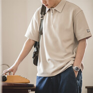 馬登工裝華夫格polo衫男商務(wù)休閑短袖半拉鏈重磅男士T恤夏季體恤潮牌 淺杏色 【輕奢polo衫/老錢風(fēng)/衣服男裝夏季】 S 【今日下單 順豐包郵】