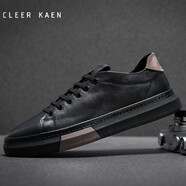 CLEER KAEN品牌男鞋春夏新款黑色休閑鞋男頭層牛皮百搭增高軟底板鞋子男 黑色 40 皮鞋碼