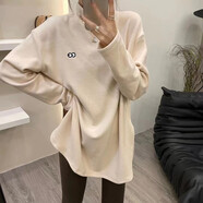 妃麗慕尚磨毛加厚打底衫女內(nèi)搭秋冬季洋氣開叉中長款寬松純棉長袖t恤上衣 731米杏色 M 建議110斤以內(nèi)