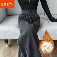 紅蜻蜓窄版闊腿褲女春秋新款休閑長(cháng)褲女加絨春季運動(dòng)直筒褲子 689#深灰色九分- 加絨 超柔絨 L
