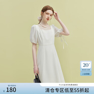 范思藍(lán)恩夏季氣質(zhì)拼接方領(lǐng)連衣裙夏季新款純色高腰顯瘦女裙泡泡袖裙子短款 白色 XS