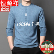 恒源祥純羊毛絨衫秋冬季圓 領(lǐng)男士針織長(zhǎng)袖t 恤薄 款打底衫保暖毛衣男 2001藍(lán)色 3XL (185)