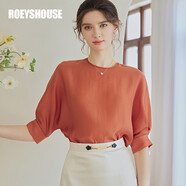 ROEYSHOUSE 羅衣氣質(zhì)純色襯衫夏裝新款淑女蝙蝠袖襯衣圓領(lǐng)上衣06757 焦糖色 S