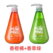 倍瑞傲進口LG派繽pumping成人牙膏 液體按壓式亮白清新口氣家庭裝 285g*2沁橙亮研+萌綠清新