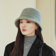 吉米葉子輕奢氣質(zhì)款DO鉆標貂絨漁夫帽子女秋冬新款顯臉小保暖針織盆帽時尚 灰色 均碼 55-60可調(diào)解