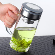 WoLong臥龍水杯單層加厚玻璃杯帶把手男透明泡茶杯茶水分離辦公室耐高溫 灰色 500ml 單層帶濾網(wǎng) 把手杯 臥龍單層把手杯