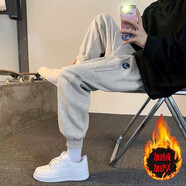 爵少休閑褲春夏季男生褲子潮流百搭寬松運動(dòng)男褲束腳卡通印花衛哈倫褲 Y77  加絨灰色 3XL