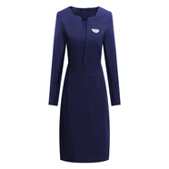 浣佩高端黑色職業(yè)名媛氣質(zhì)連衣裙包臀V領(lǐng)OL大碼建行工作服女工裝制服 藏青色長(cháng)袖 S