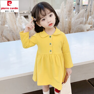 皮爾卡丹（pierre cardin）女童春裝連衣裙2024韓版嬰兒洋氣春秋款兒童公主裙女寶寶網(wǎng)紅裙子 檸檬黃 110 建議100-107左右4歲左右