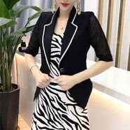 索宛亦（SUOWANYI）歐貨新款西服外套吊帶連衣裙中長(cháng)款兩氣質(zhì)名媛時(shí)尚洋氣套裝潮 5508#黑色西裝+斑馬紋裙子 M 建議90-105斤