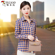啄木鳥襯衫女格子春裝2025新款時(shí)尚洋氣女士長(zhǎng)袖上衣減齡小衫 蘭格 M [建議90-100斤]