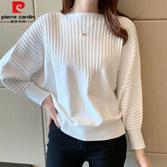 皮爾卡丹（pierre cardin）春裝2025年新款女蝙蝠袖韓版寬松短款春季女士毛衣針織打底衫上衣 米白 XL
