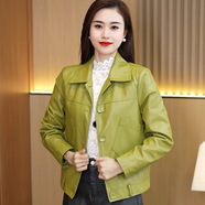 婳如嫣短款PU皮衣女裝2025秋季新款洋氣時(shí)尚休閑百搭小個(gè)子顯瘦上衣 綠色單件外套 4/XL （140-150斤）