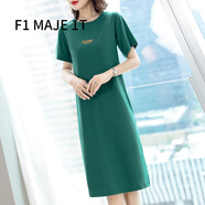 F1MAJE1T 高端設計師品牌連衣裙T恤裙女夏棉長(cháng)款短袖過(guò)膝圓領(lǐng)寬松顯瘦休閑 737款綠色 XL 【120-130】建議體重