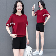 匹卡特（PIKATE）t恤女短袖女裝夏裝休閑套裝女士夏季上衣女裝衣服運動服韓版夏天 7968棗紅衣+黑褲 M