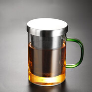 禾艾蘇（heisou）耐熱玻璃水杯過(guò)濾花茶杯帶蓋辦公杯泡茶杯子 綠色把400ml