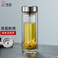 希諾（HEENOOR）玻璃杯雙層男士辦公泡茶杯帶茶隔高檔水杯家用隔熱大容量便攜杯子 輕奢本-410ml【高硼硅玻璃杯體】 禮盒裝+帶茶隔+帶杯套