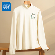 真維斯（JEANSWEST）打底衫女加絨長(cháng)袖秋冬季新款保暖秋衣內搭立領(lǐng)上衣服休閑女裝 米色 劈叉兔_K M