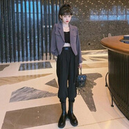 冷淡風(fēng)鹽系帥氣短款小西裝女新款秋裝 灰色外套 S 85~100