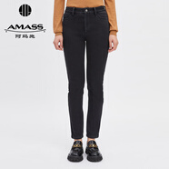 阿瑪施（AMASS）女裝新款薄絨厚款休閑牛仔小腳褲女5100043 黑 L (4碼)