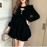 穿搭語(yǔ)錄連衣裙夏天女2024年新款連衣裙套裝新年赫本風(fēng)穿搭洋氣長(cháng)袖圣誕套 黑色 L 建議105-115斤