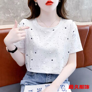 美安嘉夏裝新款短袖t恤女寬松遮肚子印花設計感百搭白色體恤上衣潮 白色藍色流星-女可外穿打底衫 L 建議100-115斤-女可外穿打底衫
