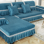 菲梵閣沙發(fā)墊套裝防滑毛絨加厚冬季簡(jiǎn)約皮沙發(fā)套罩蓋布巾全包歐式坐墊子 絨羽裙邊款-孔雀藍 70寬×70長(cháng)+一面20cm裙擺 一片