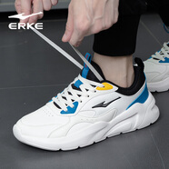 鴻星爾克（ERKE）男鞋夏季運(yùn)動(dòng)鞋男士2025新款休閑跑鞋紅星透氣網(wǎng)面軟底跑步鞋子男 白藍(lán)(皮面防水) 42