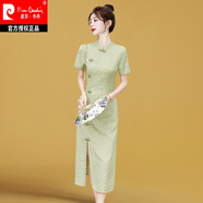皮爾卡丹綠色連衣裙夏季2025年新款女裝氣質(zhì)名媛中長款年輕款旗袍裙子針織 綠色 L