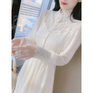 簡(jiǎn)依韻配大衣春季新款加絨加厚內搭連衣裙2024冬裙子蕾絲打底裙長(cháng)裙 1228杏色 S S94斤以下