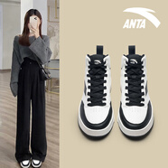 安踏（ANTA）奶蓋高幫板鞋女鞋冬季皮面保暖厚底增高防滑黑白百搭休閑鞋子 -3象牙白/黑 40