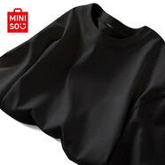 名創(chuàng)優(yōu)品（MINISO）短袖男T恤寬松潮流薄荷曼波穿搭上衣夏季冰感純棉大碼圓領(lǐng)半袖男t 黑色(純色) S 165 (男女同款)
