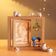 禮大師發(fā)順豐 生日禮物送女生朋友老婆相框照片定制萬(wàn)圣節(jié)成人樹葉雕刻 情侶6寸+6只貓咪（禮盒禮袋）