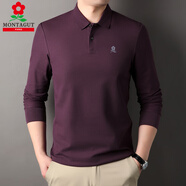夢(mèng)特嬌（MONTAGUT）純棉男士長(zhǎng)袖T恤中年翻領(lǐng)純色p.o.l.o衫爸爸裝 酒紅色 170