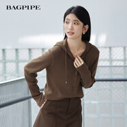 風(fēng)笛（Bagpipe）風(fēng)笛2024秋冬季新款抽繩套頭氣質(zhì)針織衫女慵懶風(fēng)寬松連帽毛衣 咖色 XS 150