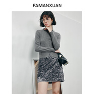 法曼萱（FAMANXUAN）釘鉆灰色羊毛針織衫女2025春季新款女裝博主同款毛衣針織開衫外套 烏云午后 S 160/84A
