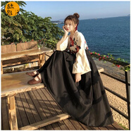 歐維沃（OUWEIWO）和服女正裝櫻花日本日式 改良 中國風(fēng)傳統全套結婚復古學(xué)生演出服 單件黑色長(cháng)裙+ M