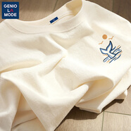 GENIOLAMODE男生短袖t恤男款體恤2025夏季新款夏天衣服中學(xué)生寬松純棉半袖潮 淺米色(z海豚尾巴胸標(biāo)) 5XL(建議230-260斤)
