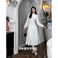 嵩允成人禮物女十八歲禮服現(xiàn)貨高級感小眾輕奢不撞款可愛公主超仙氣質(zhì) 米白掐腰長裙 （偏米非純白） S
