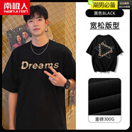 南極人（Nanjiren）300g重磅純棉短袖t恤男生夏季冰絲透氣五分袖ins潮牌情侶半袖體恤 G6368黑色-300g純棉 2XL(185-190cm/150-165斤)