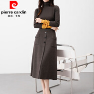 皮爾卡丹（pierre cardin）毛呢連衣裙女2024新款秋冬a字百褶裙子中長款高腰松緊腰加厚傘裙 深灰 均碼