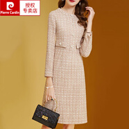 皮爾卡丹（pierre cardin）女神范長袖圓領(lǐng)毛呢連衣裙2025年冬季新款氣質(zhì)收腰小香風(fēng)小個子裙 杏色 6668 L 建議105-115斤