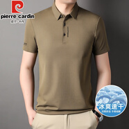 皮爾卡丹（pierre cardin）短袖t恤男士翻領(lǐng)商務(wù)休閑夏季中年半袖體恤上衣純色Polo領(lǐng)衫男 卡其色 3XL 【建議165-180斤】