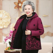 俞兆林（YUZHAOLIN）老年人女裝奶奶冬裝連帽加絨加厚保暖媽媽外套80歲老太太 紫色 XL [建議85-105斤]