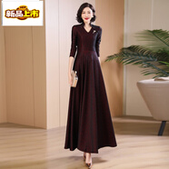 初徑貴夫人春秋連衣裙女2025年新款闊太太婚禮媽媽裝氣質(zhì)顯瘦大擺長(cháng)裙 酒紅色【車(chē)厘子紅】 高端定制 L 建議100-110斤