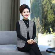 索宛亦（SUOWANYI）毛呢馬夾女中老格子馬甲薄款中年外套春秋新款女裝外穿寬松坎肩 淺灰色 XL 95-110斤