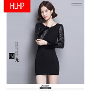 HLHP皮袖打底衫女長袖針織衫秋冬季時尚黑色配皮草馬甲的羽絨棉袖毛衣 7065圓1領(lǐng)(中1長款) L