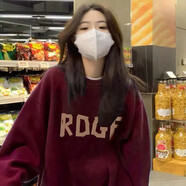 妃麗慕尚秋冬季oversize鹿皮絨圓領套頭衛(wèi)衣女落肩慵懶風長袖上衣外套女裝 B6301酒紅色【加絨款】 L