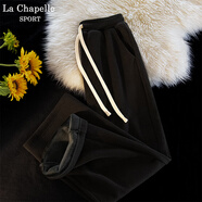 La Chapelle Sport拉夏貝爾寬松工裝褲子女夏季速干透氣高腰顯瘦百搭闊腿休閑褲女裝 【加絨】黑色(空白) M /160（推薦100-115斤）