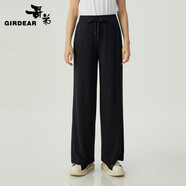 哥弟（GIRDEAR）女裝莫代爾親膚感高腰直筒休閑長褲女1100498 黑色 L (4碼)